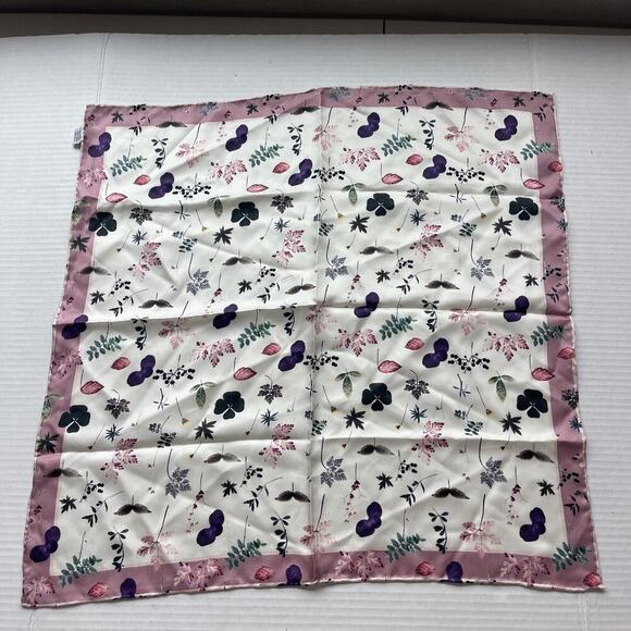 100% Silk Scarf 4 Leaf Clover Dragon Fly Floral Rose Pink 20' X 20" Neck Small - Picture 1 of 6